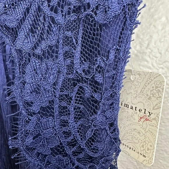 NWT Free People Intimately Sunsetter Maxi Slip Dress Midnight Rain Satin Lace