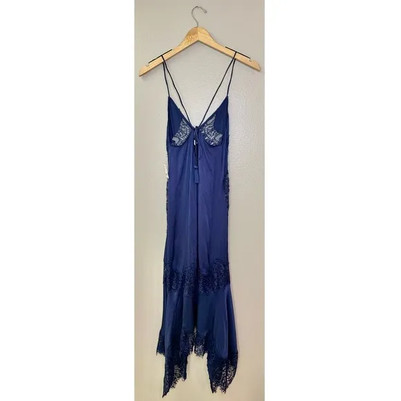 NWT Free People Intimately Sunsetter Maxi Slip Dress Midnight Rain Satin Lace