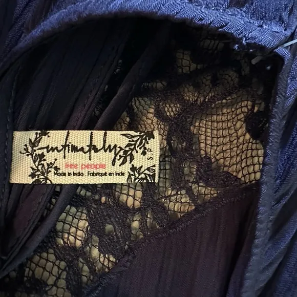 NWT Free People Intimately Sunsetter Maxi Slip Dress Midnight Rain Satin Lace