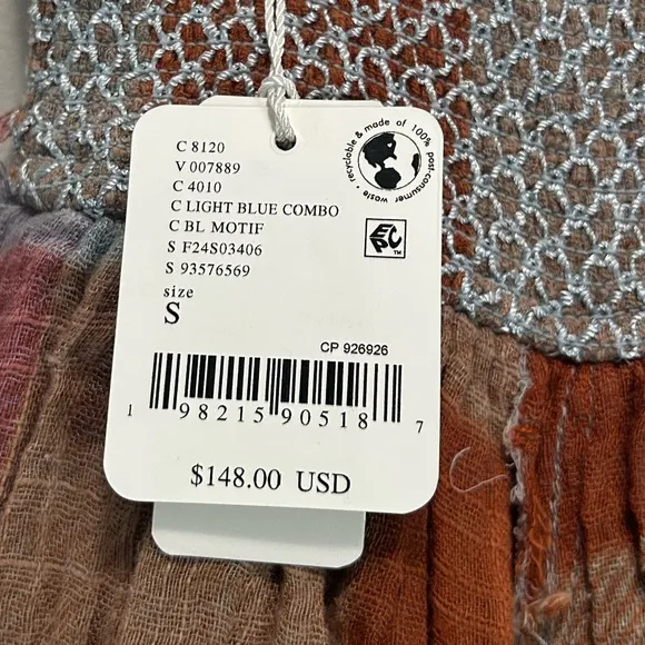 NWT Free People One Averie Maxi Skirt Light Blue Combo Size Small