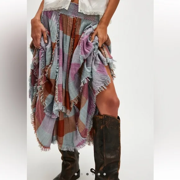 NWT Free People One Averie Maxi Skirt Light Blue Combo Size Small
