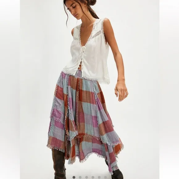 NWT Free People One Averie Maxi Skirt Light Blue Combo Size Small