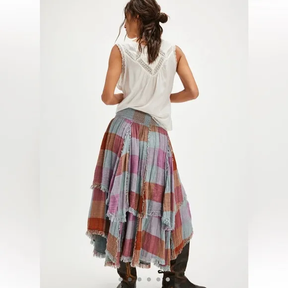 NWT Free People One Averie Maxi Skirt Light Blue Combo Size Small