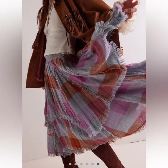 NWT Free People One Averie Maxi Skirt Light Blue Combo Size Small