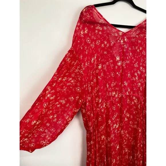 NWT Free People Wallflower Floral Sheer Midi Dress, Raspberry - Size L