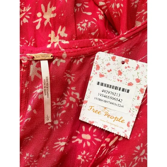 NWT Free People Wallflower Floral Sheer Midi Dress, Raspberry - Size L