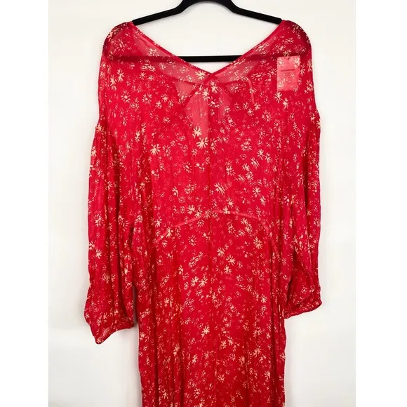 NWT Free People Wallflower Floral Sheer Midi Dress, Raspberry - Size L