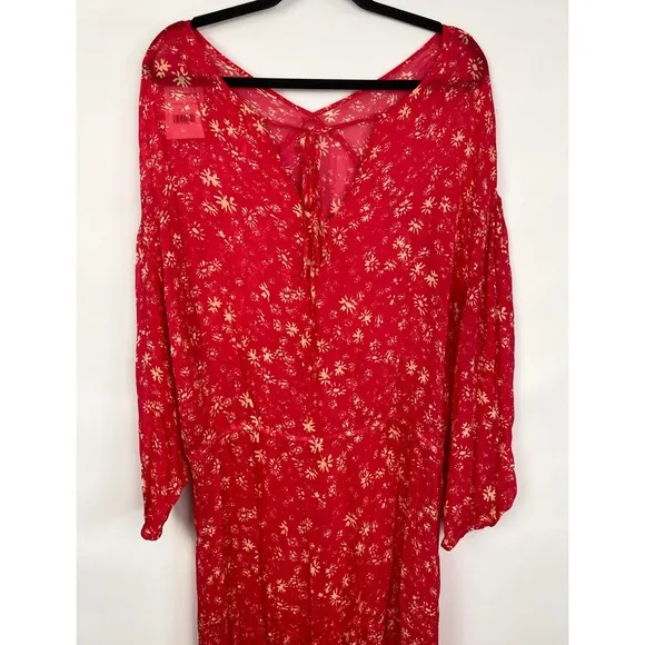 NWT Free People Wallflower Floral Sheer Midi Dress, Raspberry - Size L
