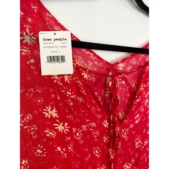 NWT Free People Wallflower Floral Sheer Midi Dress, Raspberry - Size L
