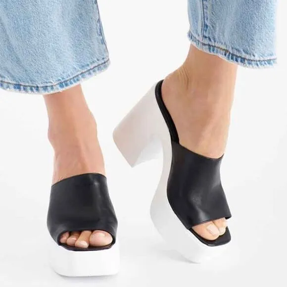 NWT Free People platform leather black mules 38