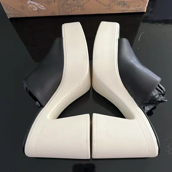 NWT Free People platform leather black mules 38