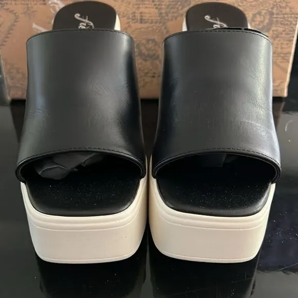 NWT Free People platform leather black mules 38