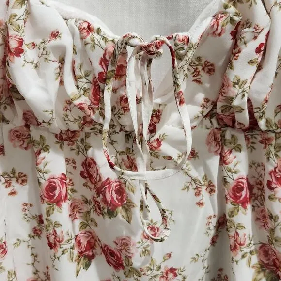 NWT House of CB Princess Puff Sleeve Babydoll‎ Floral Rose Print Mini Dress S
