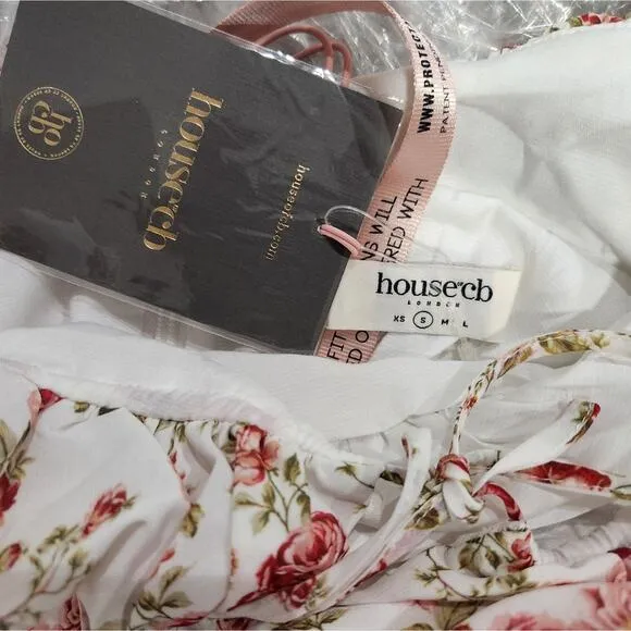 NWT House of CB Princess Puff Sleeve Babydoll‎ Floral Rose Print Mini Dress S