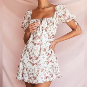 NWT House of CB Princess Puff Sleeve Babydoll‎ Floral Rose Print Mini Dress S