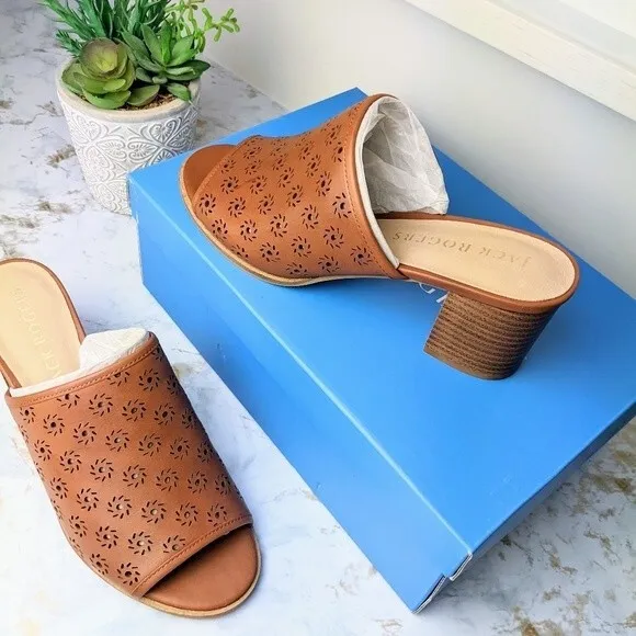 NWT Jack Rogers Mocha Leather Ronnie Slide Mules 8