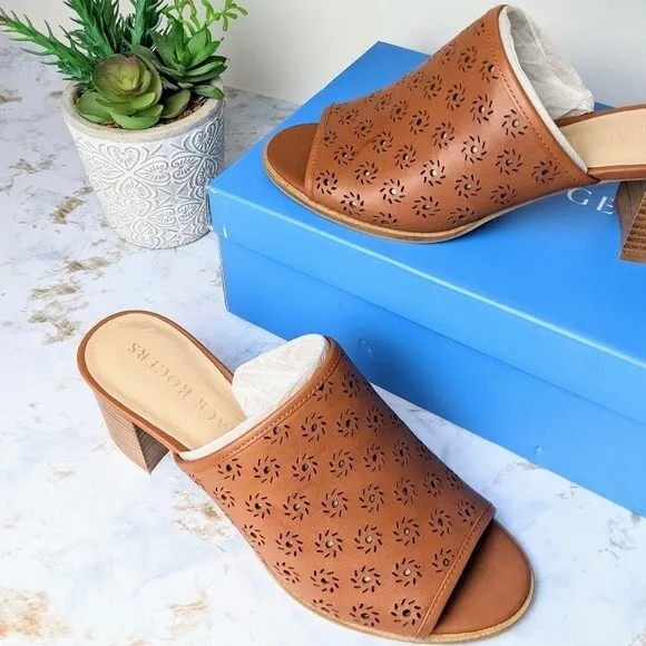NWT Jack Rogers Mocha Leather Ronnie Slide Mules 8