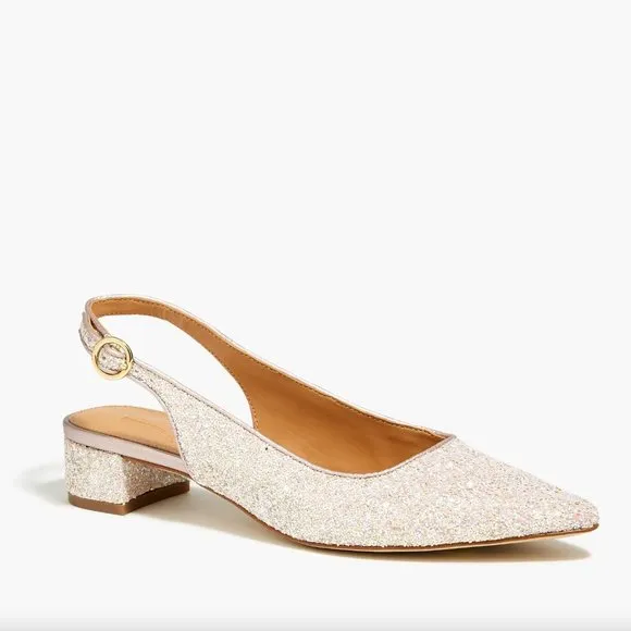 NWT J.Crew Factory Glitter slingback block heels