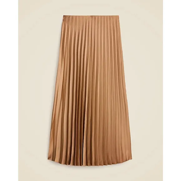 NWT J.Crew Gwyneth Pleated Slip Skirt Size S Camel Midi 31” Length