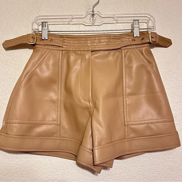 NWT Jonathan SIMKHAI Chace Belted Faux Leather Shorts size 2 Tan