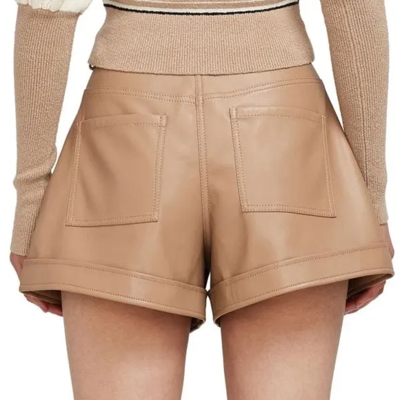 NWT Jonathan SIMKHAI Chace Belted Faux Leather Shorts size 2 Tan