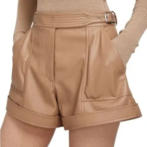 NWT Jonathan SIMKHAI Chace Belted Faux Leather Shorts size 2 Tan