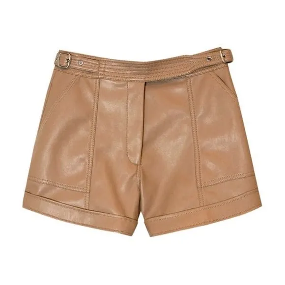 NWT Jonathan SIMKHAI Chace Belted Faux Leather Shorts size 2 Tan