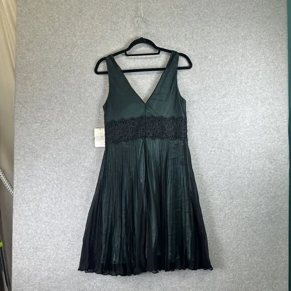 NWT Jones New York Slip Dress Size 12 P 100% Silk Beaded Green Fit &amp; Flare Fairy