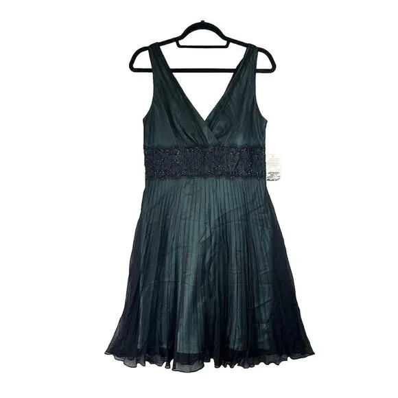 NWT Jones New York Slip Dress Size 12 P 100% Silk Beaded Green Fit &amp; Flare Fairy