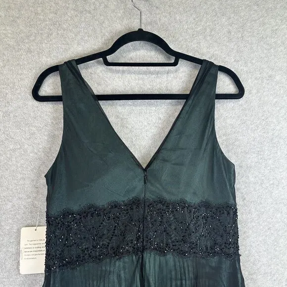 NWT Jones New York Slip Dress Size 12 P 100% Silk Beaded Green Fit &amp; Flare Fairy