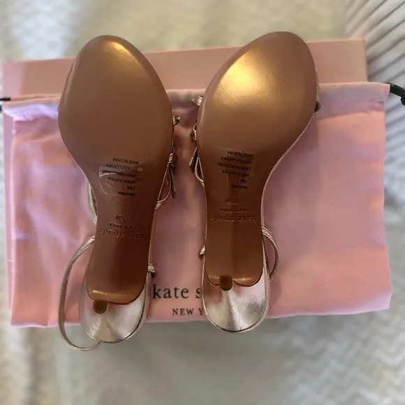 NWT- Kate Spade Rose Gold Leather Heels size 7.5 M. Kitten 3” heel