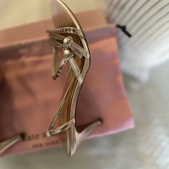 NWT- Kate Spade Rose Gold Leather Heels size 7.5 M. Kitten 3” heel