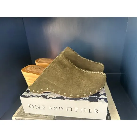 NWT Kelsi Dagger Brooklyn  Journal olive suede clogs mules sz 6 EU 36.5 Anthro