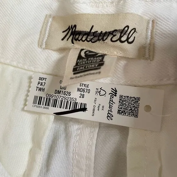 NWT Madewell The Harlow Wide-Leg Jean: Airy Denim Edition Size 28 Tile White