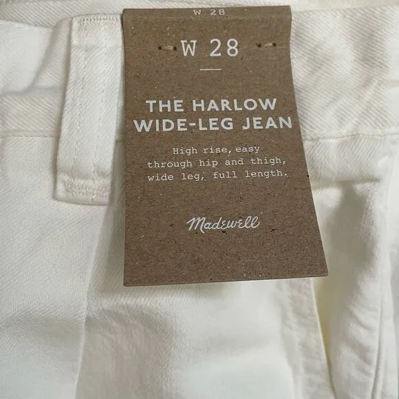 NWT Madewell The Harlow Wide-Leg Jean: Airy Denim Edition Size 28 Tile White