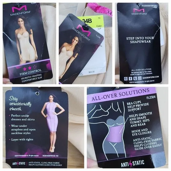 🩵NWT Maidenform Black Convertible Slip Shapewear 34B
