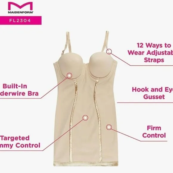 🩵NWT Maidenform Nude Convertible Slip Shapewear 34B