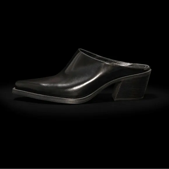 NWT. Massimo Dutti Black Leather High-Heel Mules. Size 5.