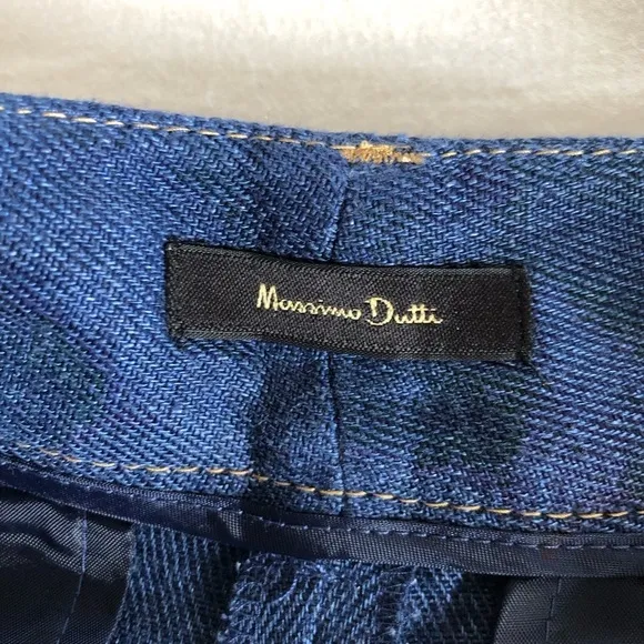 NWT Massimo Dutti Blue Denim 100% Linen Cargo Bermuda Shorts 4