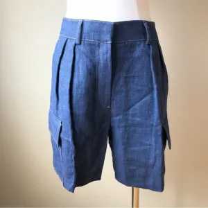 NWT Massimo Dutti Blue Denim 100% Linen Cargo Bermuda Shorts 4