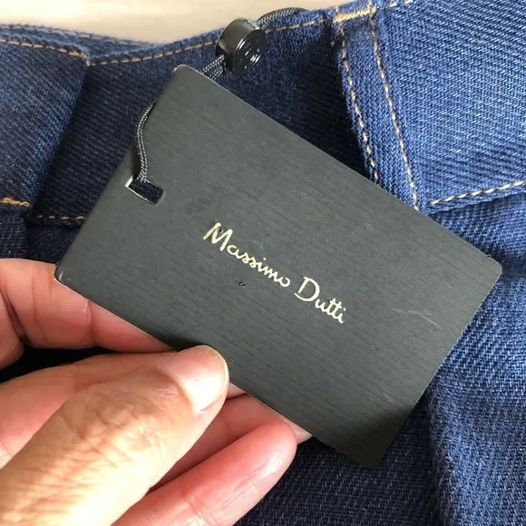 NWT Massimo Dutti Blue Denim 100% Linen Cargo Bermuda Shorts 4