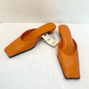 NWT MNG Mango Orange Leather Mules Heel Women’s 38 or 7.5 Pointed Square Toe