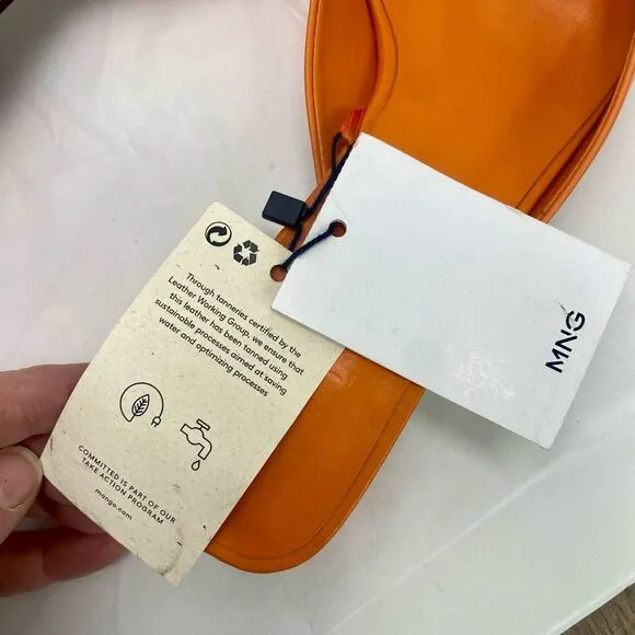 NWT MNG Mango Orange Leather Mules Heel Women’s 38 or 7.5 Pointed Square Toe