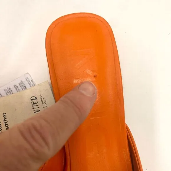 NWT MNG Mango Orange Leather Mules Heel Women’s 38 or 7.5 Pointed Square Toe