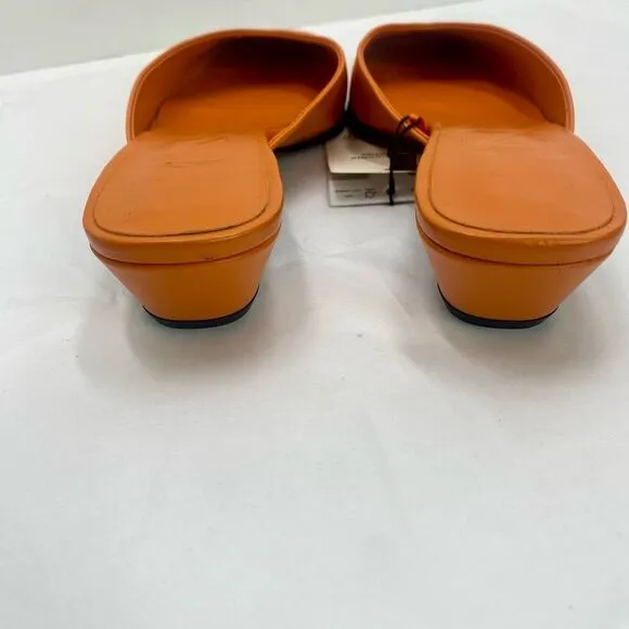 NWT MNG Mango Orange Leather Mules Heel Women’s 38 or 7.5 Pointed Square Toe