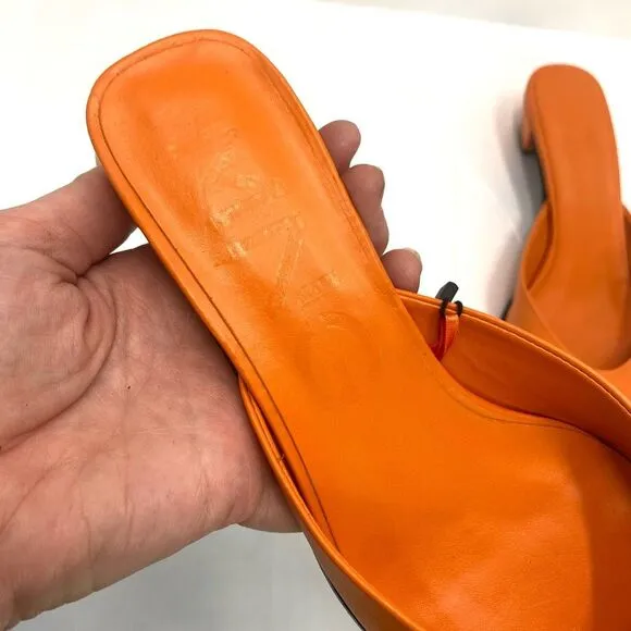 NWT MNG Mango Orange Leather Mules Heel Women’s 38 or 7.5 Pointed Square Toe