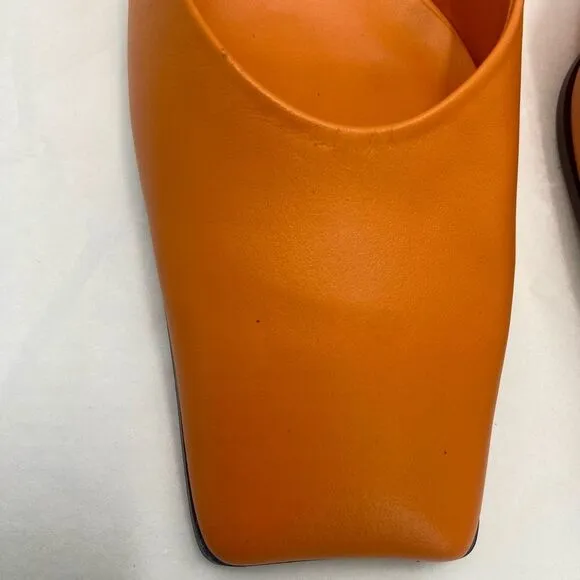 NWT MNG Mango Orange Leather Mules Heel Women’s 38 or 7.5 Pointed Square Toe