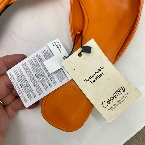 NWT MNG Mango Orange Leather Mules Heel Women’s 38 or 7.5 Pointed Square Toe