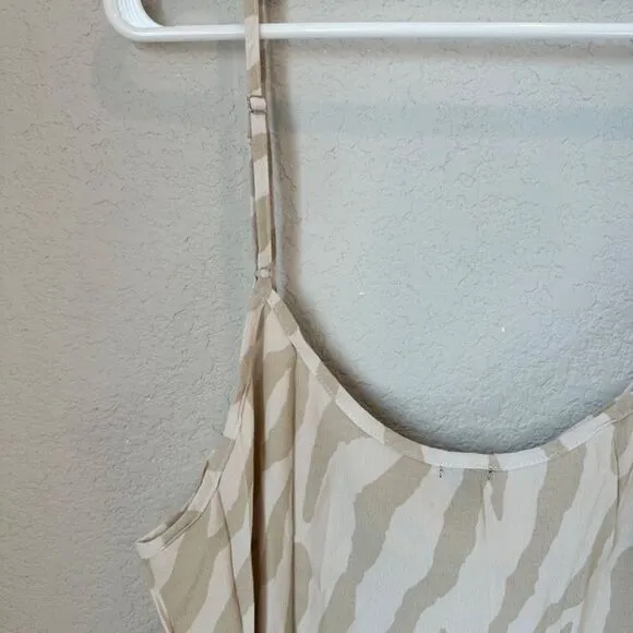 NWT Monrow Cream Tan Zebra Print Spaghetti Strap Cami Slip Mini Dress - Size L