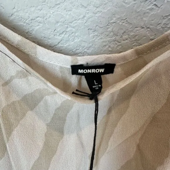 NWT Monrow Cream Tan Zebra Print Spaghetti Strap Cami Slip Mini Dress - Size L